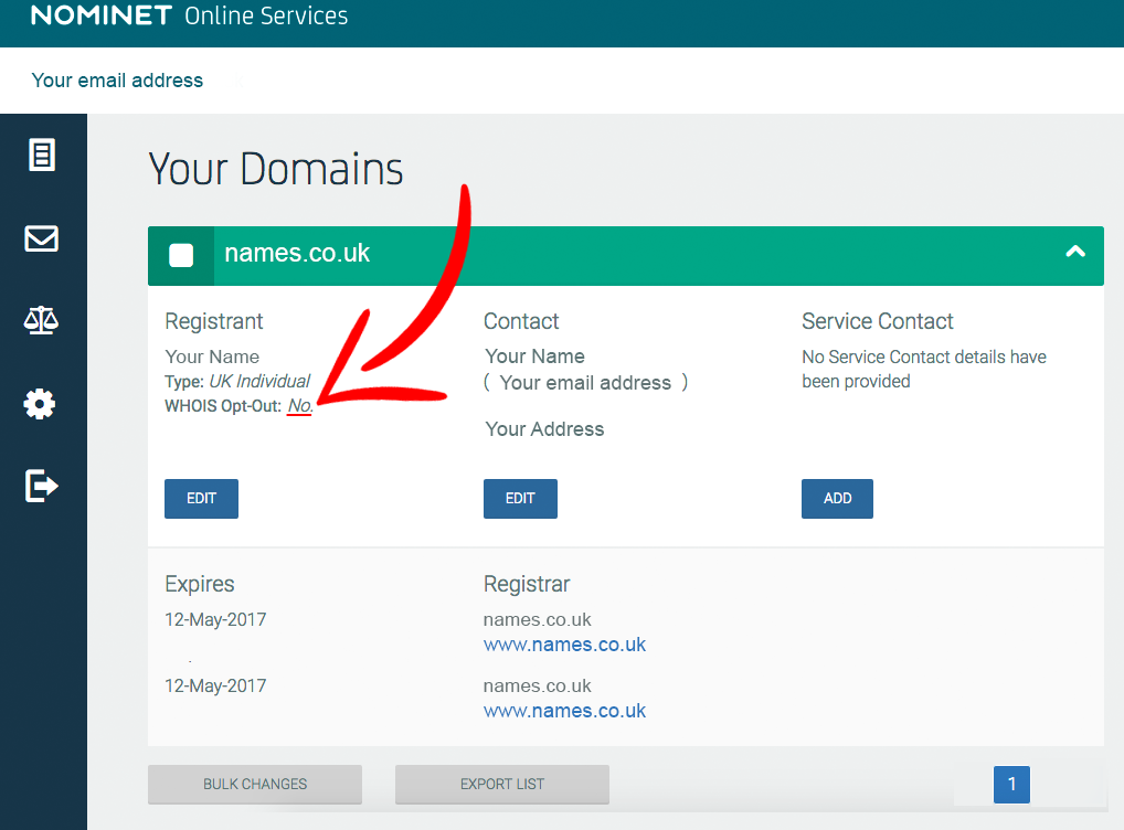 Nominet Whois Opt Out