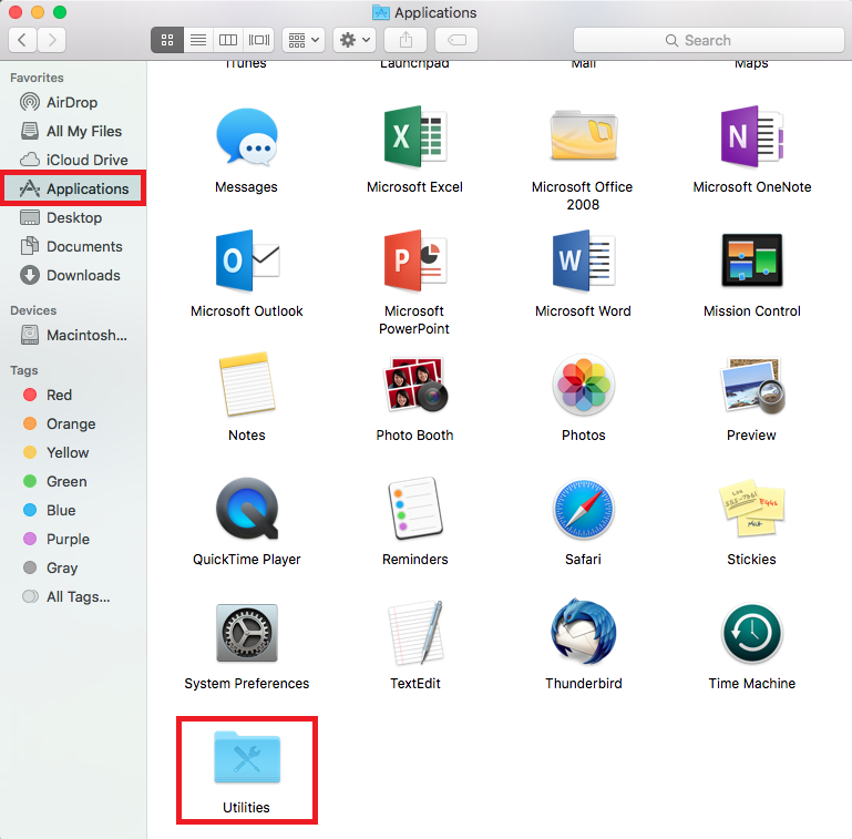 open utilities folder open utilities folder