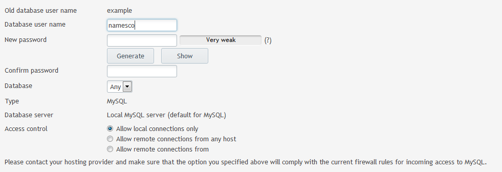 Database user Change