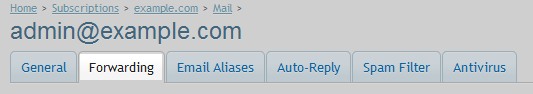 Email forwarding tab Email forwarding tab