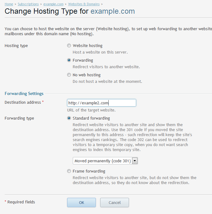 forwarding settings