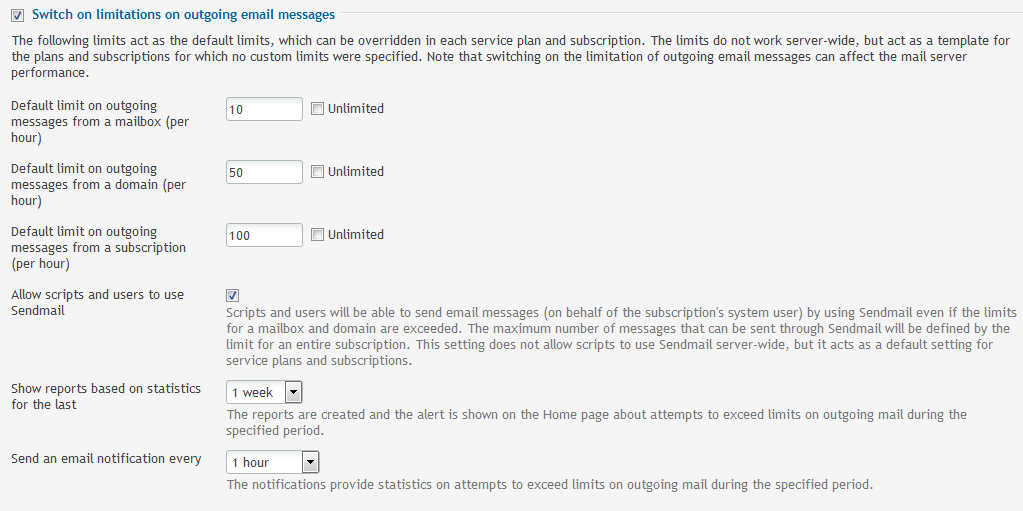 mail limitation settings