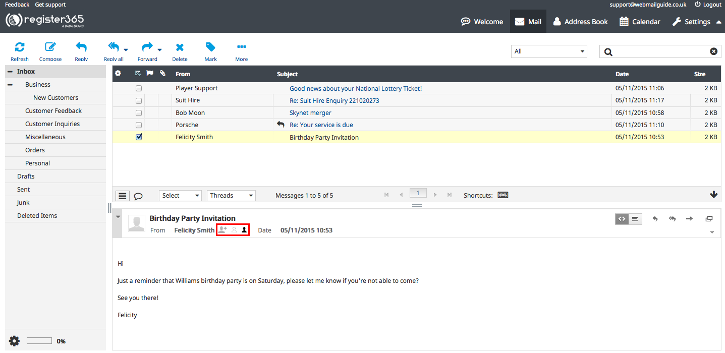 Quick Add Contacts In WebMail - Support Centre - Register365