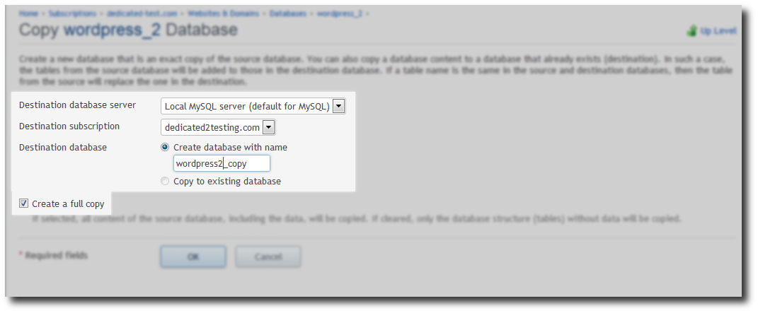 database options database options