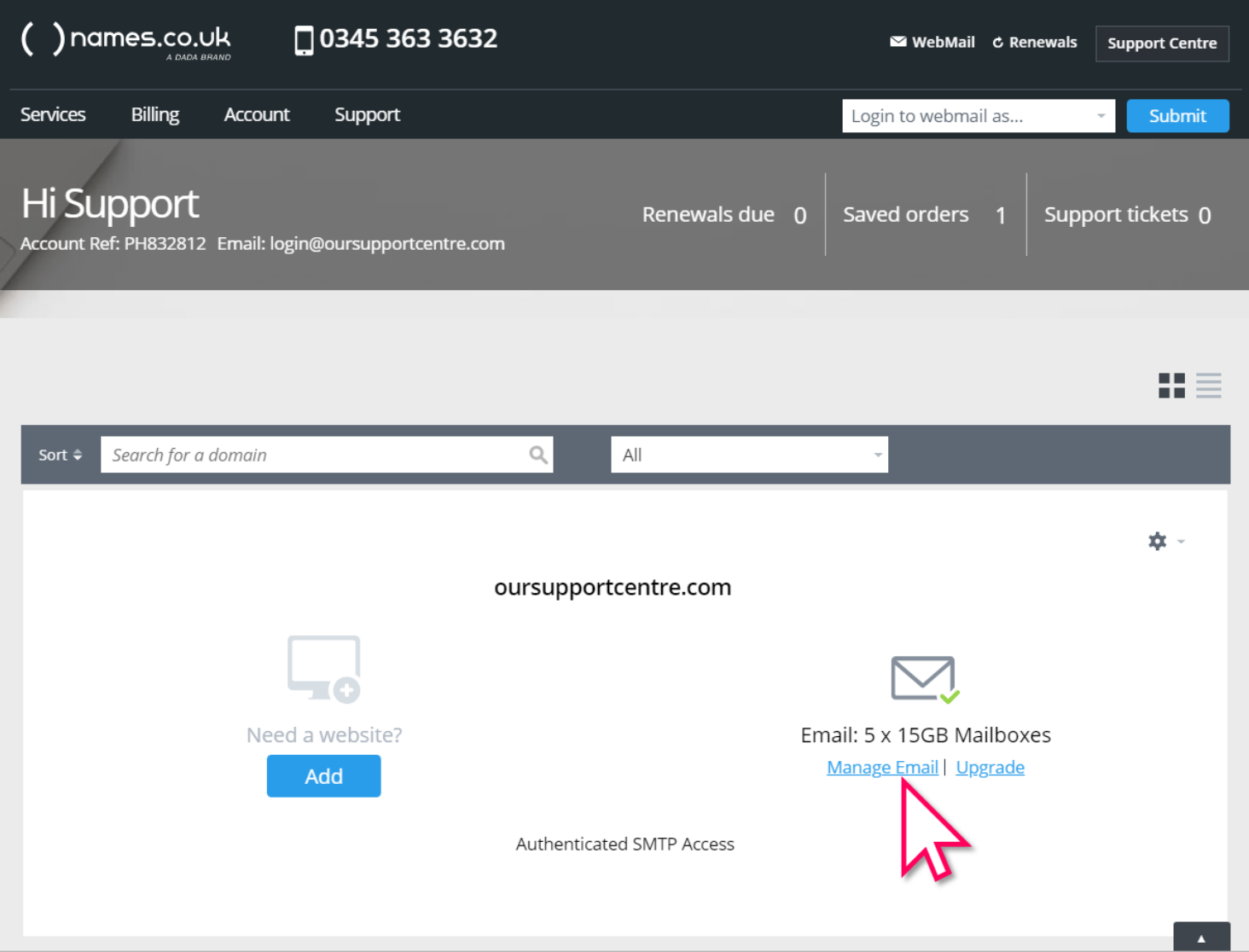 Click manage email Click manage email