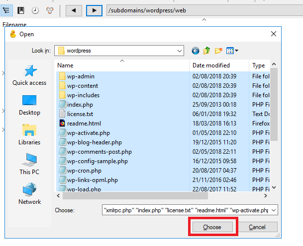 Choose all WordPress files