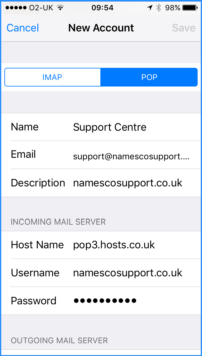 iphone email settings pop3