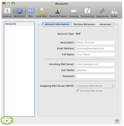 charter pop email settings for mac