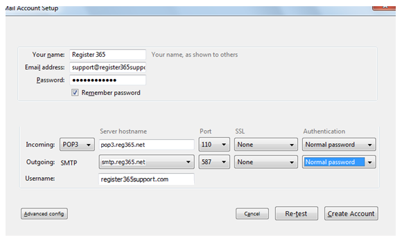 thunderbird pop3 settings
