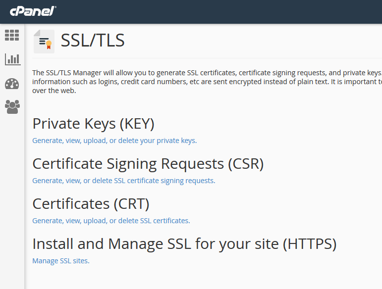 and generate crt key Install cPanel an SSL in